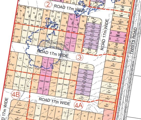 Subdivision plan for the Burpengary estate showing lot layout and road reserves