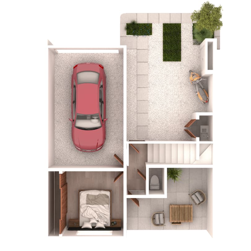 Cutaway floor plan of the ground level of a Kingston townhouse