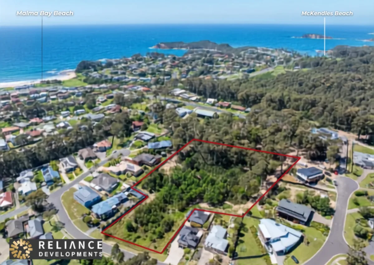 Aerial photograph of the Malua Bay site showing the development boundary between Malua Bay Beach and McKendries Beach