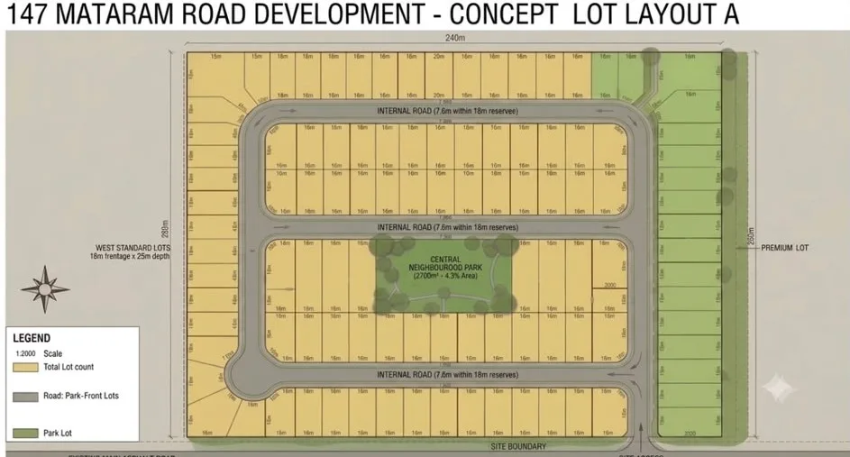 Concept lot layout plan for the 147 Mataram Road development