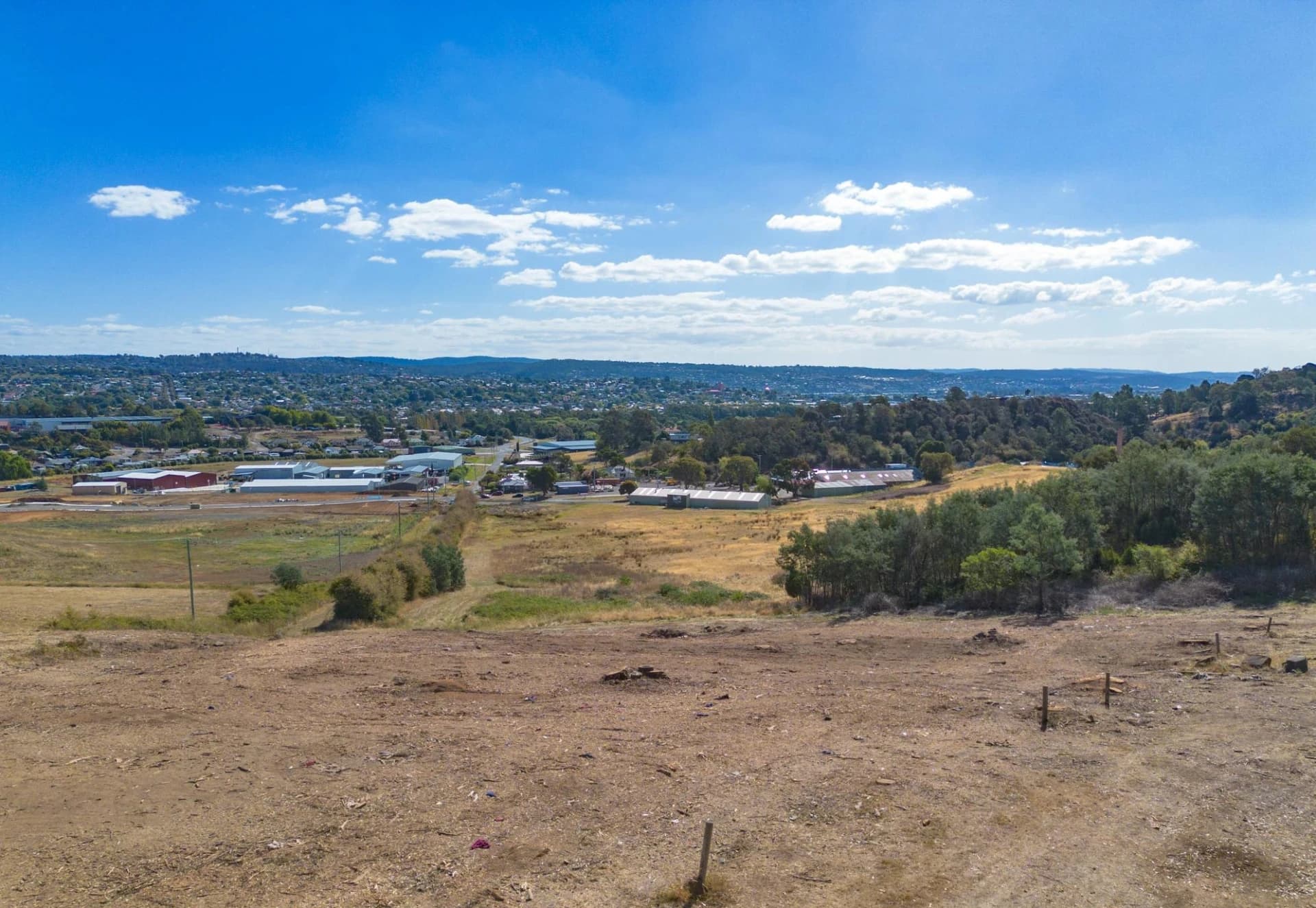 Cleared land at the Waverley site under open sky, outside Launceston, Tasmania
